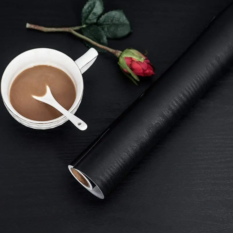 40cm Black Wood Grain Simple Waterproof Home Decoration Oil Resistant Kitchen Cabinet Kitchen Desktop Self-Adhesive Wallpaper Qme