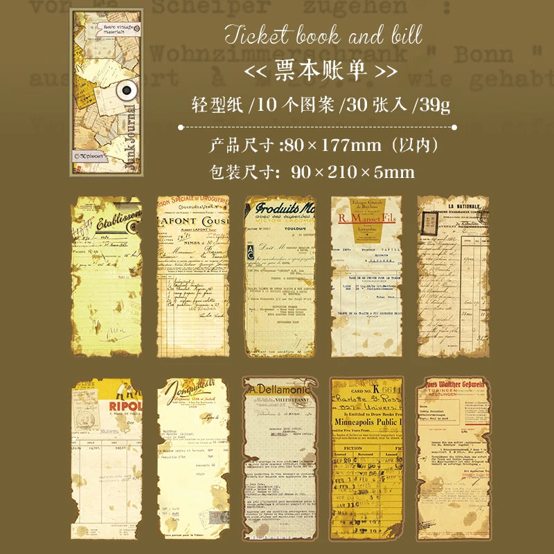 30 pcs Vintage old book pages Hand Account material paper Diy Junk Journal Decorative Scrapbooking Background paper Qme 5