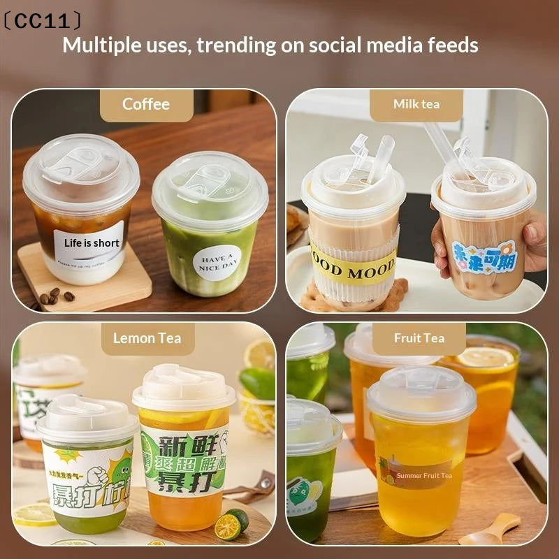 U-shaped Disposable Cups Transparent Coffee Lids Drink Milk Tea Qme