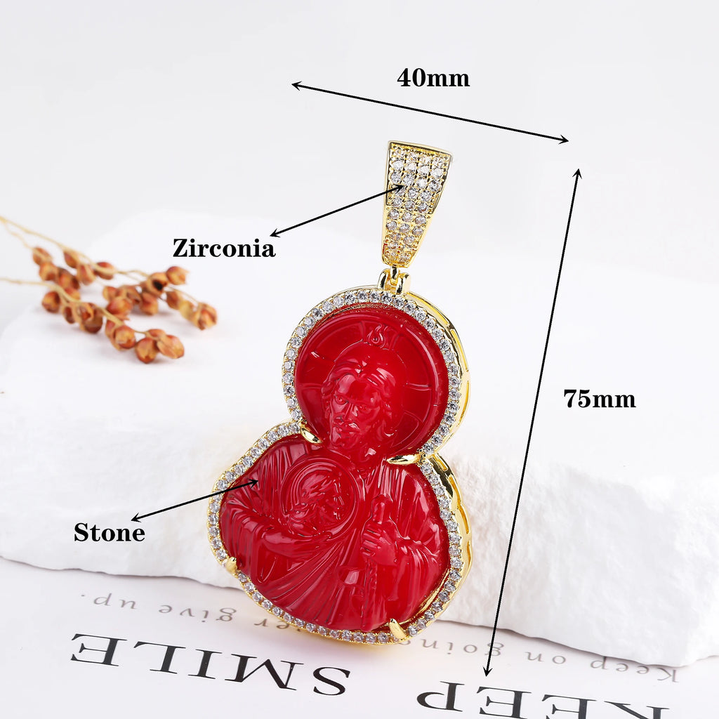 High Quality 4 Color Stone Classic Zirconia St. Jude Judas Pendant Fashion for Man Woman Religious Jewelry Party Birthday Gift Qme