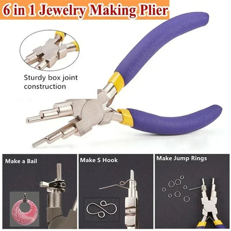 6 In 1 Carbon Steel Bail Making Pliers Round Nose Jewelry Pliers DIY Wire Looping Tool For Earrings Hooks Jewelry Making Qme