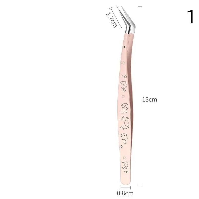 Stainless Steel False Eyelash Tweezers Precision Leather Case Lashes Qme 1 Pink