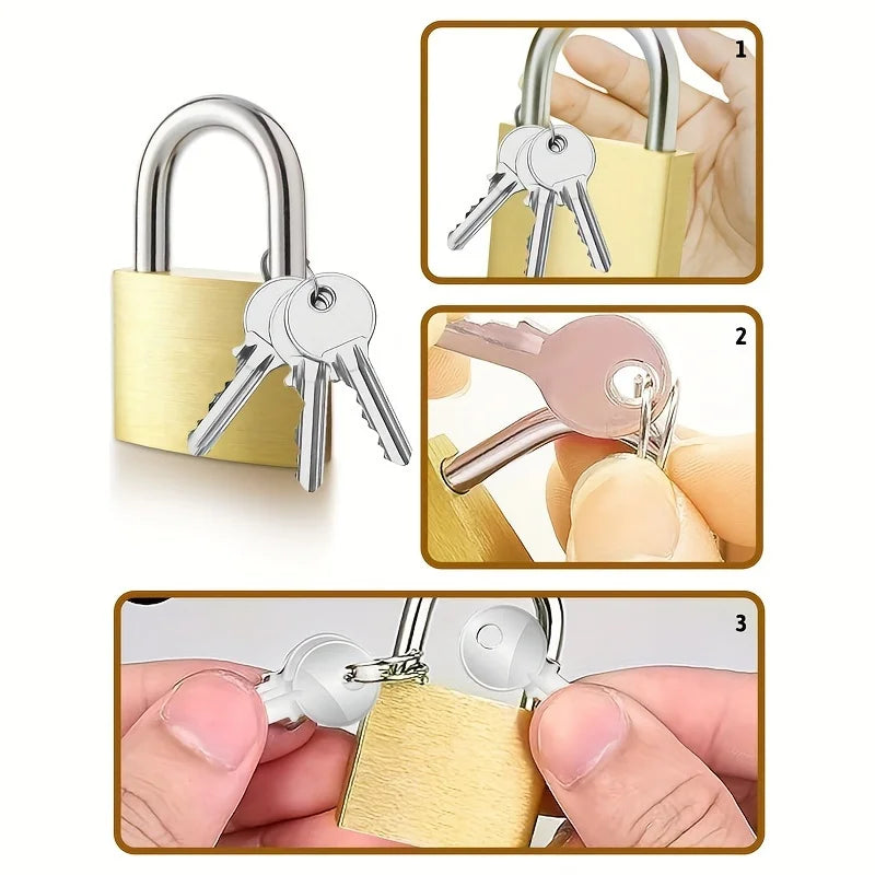 Mini Solid Brass Padlock Anti Rust Waterproof Small Lock with Keys for Drawer Luggage Suitcase Cabinet Gym Locker Toolbox Qme