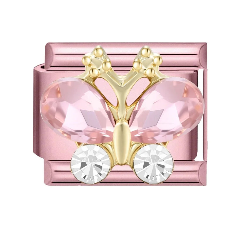 Shiny Colorful Zircon Bowknot Butterfly Garland Italian Charm Links Fit 9mm Stainless Steel Bracelet Women Y2K DIY Making Gift Qme Style 15