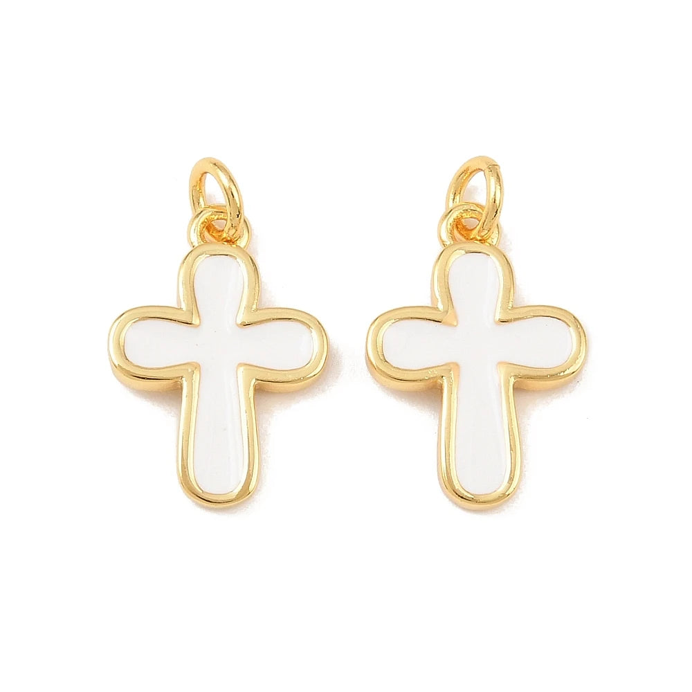 PandaHall 20pcs Brass Cross Pendants, Tarnish Resistant, 18x13x2mm for DIY Jewelry Making Qme pure white