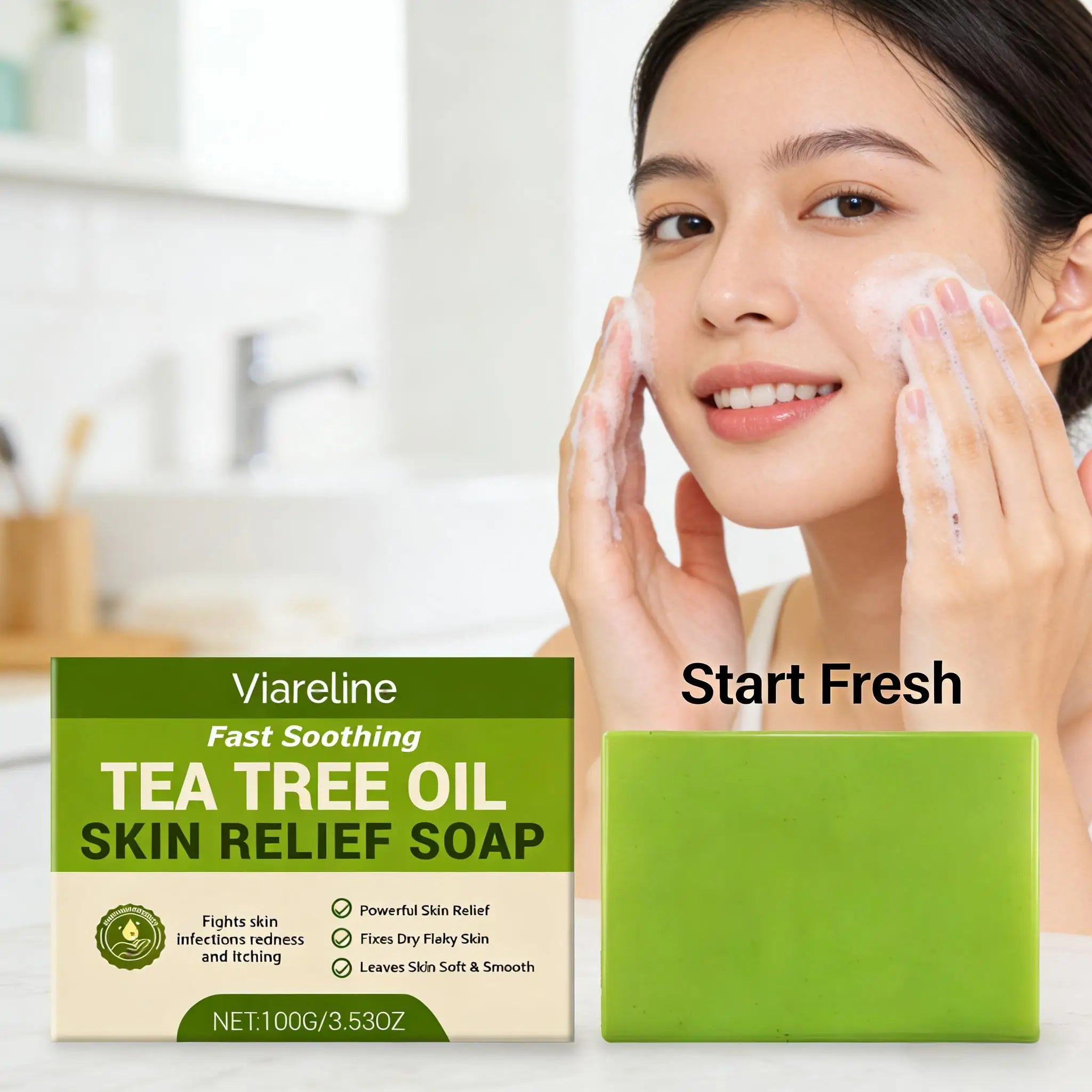 Tea Tree Oil Soap Cleaning Gentle Exfoliating Relieve Itch Moisturizing Dry Skin Smoothing Natural Bath Soap for Body and Face Qme