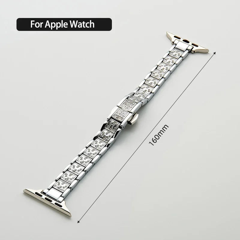 Inlay Diamond Butterfly Buckle Wristband Compatible Apple iWatch 1-10 Huawei FIT4 Xiaomi 8 9 10 Ladies Watch Accessory Qme