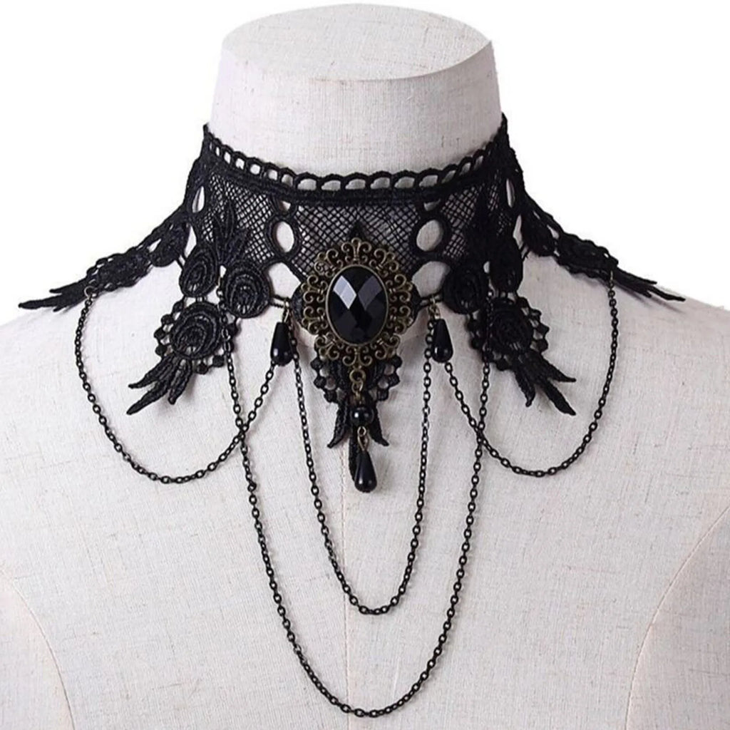 Punk Style Black Neck Strap Court Gothic Girl Necklace Fashinable Lace Collarbone Chain Collar Party Cosplay Accessories Qme