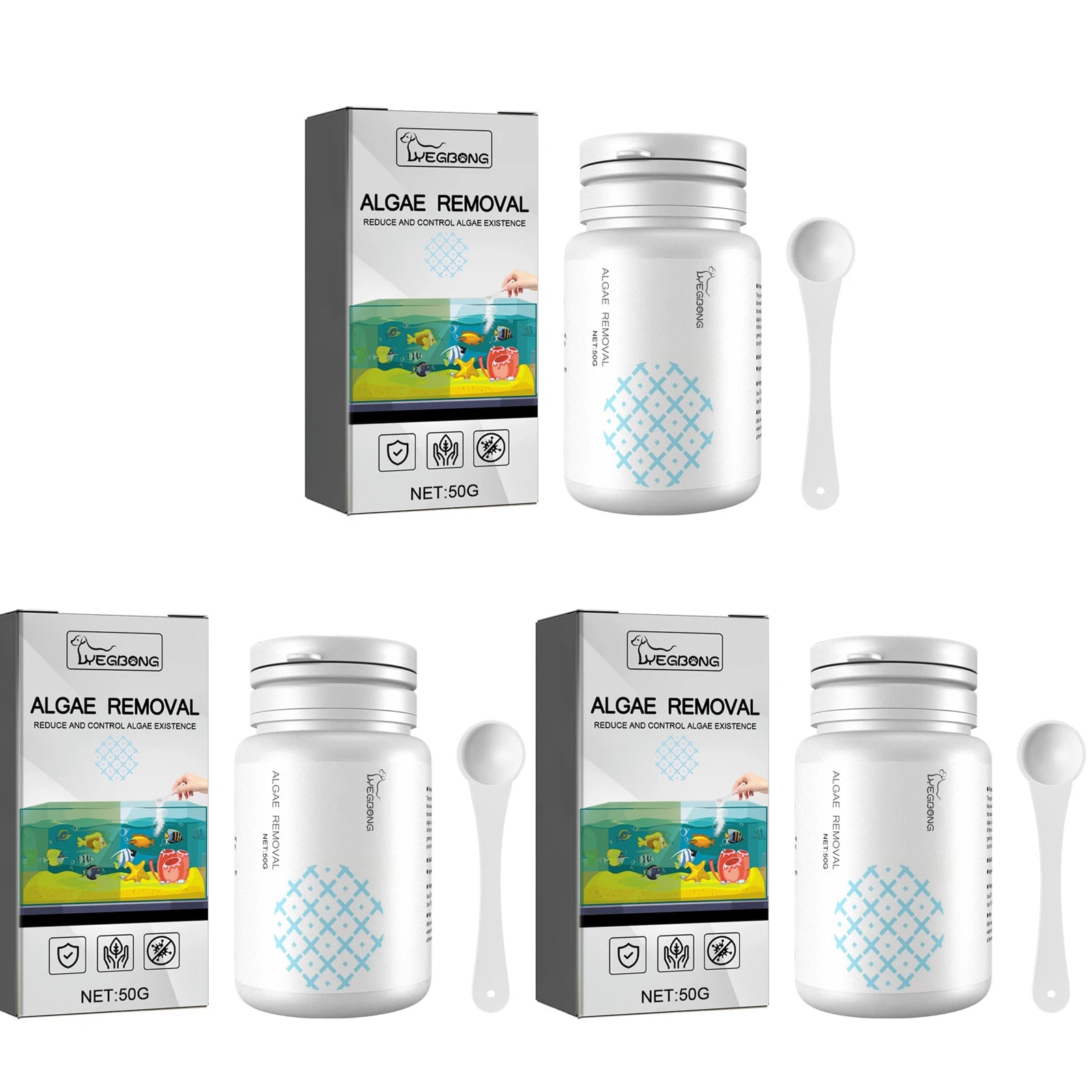 Algae Removal Quickly Removing Fish Manure Eliminate Odor Purify Water Quality Improve Water Purity Fish Tank Moss Removal Agent Qme 3 X 50g Boxed