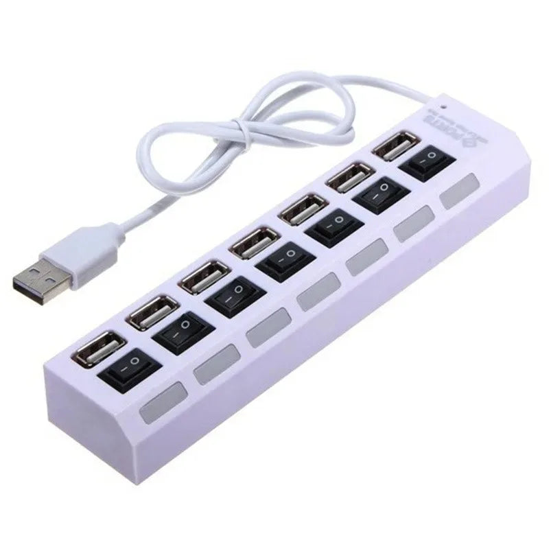 2pcs USB HUB Splitter 4/7 Ports with Switch 2.0 Hub High Speed Data Transfer for Laptop PC External Expansion Adapter Qme