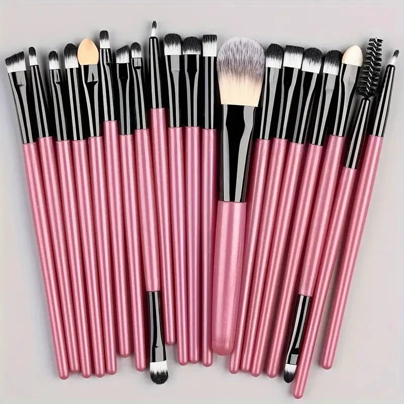 Makeup Brushes Set 20pcs Eyeshadow Eyeliner Brushes Foundation Concealers Powder Blush Blending Beauty Tool with Makeup Kit Qme pink
