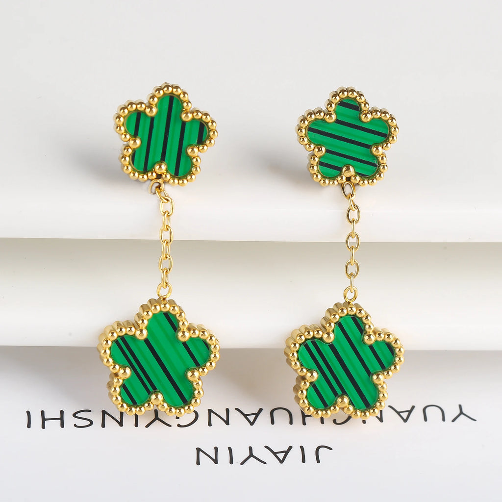 High Quality Stainless Steel Five-Leaf Flower Plant Earrings Classic Luxury For Woman Party Wedding Jewelry Hot Sale Clover Qme Earrings 17