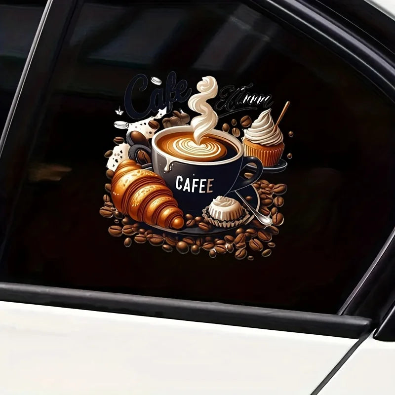 Coffee-themed stickers - suitable for cars, laptops, trucks, motorcycles | Durable self-adhesive stickers, used for vehicle Qme