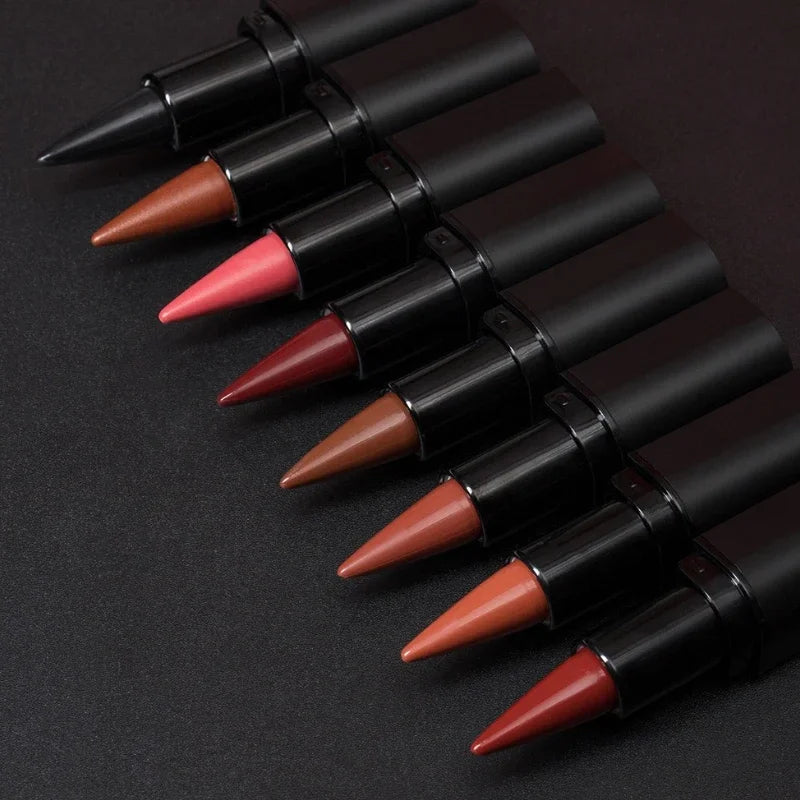 Chocolate Colored Lipstick Long Pointed Design Matte Lip Liner & Lip Stick Combination Red Tint Velvet Lasting Makeup Lipstick Qme