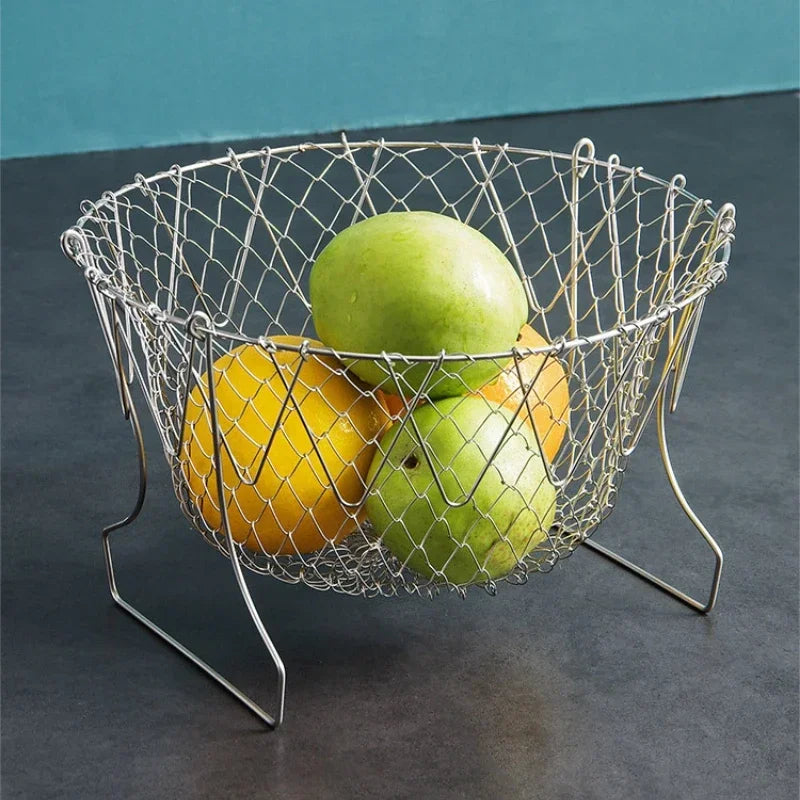 Multifunction Foldable Steam Rinse Strain Fry French Chef Basket Qme