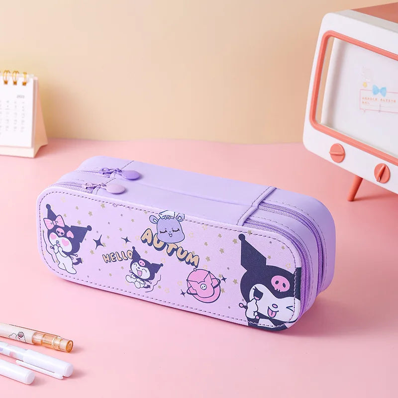 Hello Kitty Kuromi Double-Layer Large-Capacity Pencil Case Pencil Case Melody Student Cartoon Stationery Box & Storage Case Qme 2
