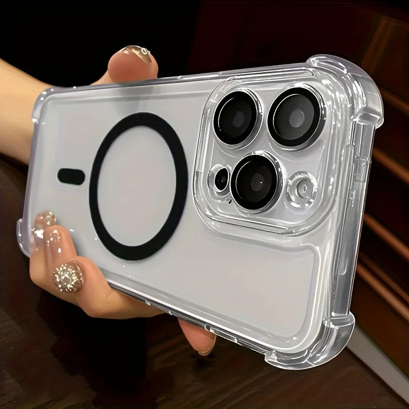 New Premium Magnetic Wireless Charging Phone Case, Transparent Shock-Resistant Hard Shell, Compatible with for iphone 16, 15 Qme white iPhone 16 Pro