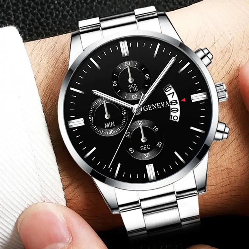 Fashion Mens Watches Luxury Silver Stainless Steel Quartz Wrist Watch Man Business Watch for Men Calendar Clock Reloj Hombre Qme