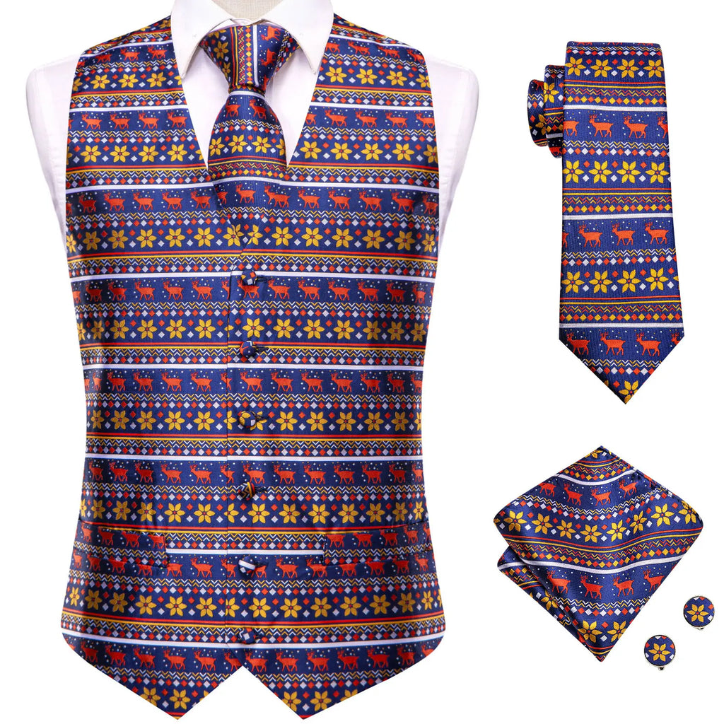 V-neck Waistcoat 4 Men Vest Tie Pocket Square Cufflinks Business Qme