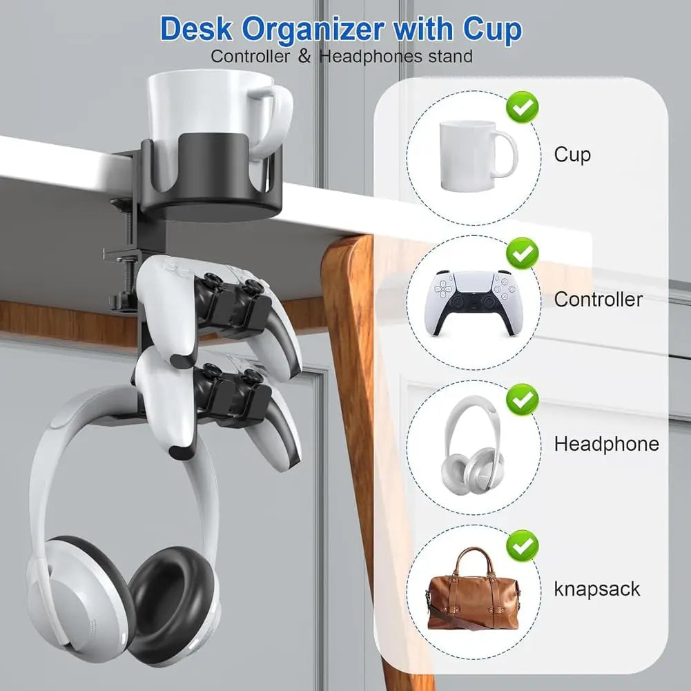 2 in 1 Headphone Stand with Desk Cup Holder,360 Degree Rotation Headset Hanger,Table Headphone Stand Qme