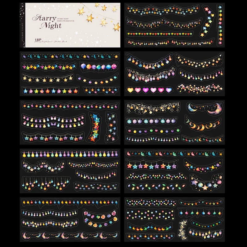 Galaxy Night Die-Cut Sticker Book 18 Sheets/Bag Scrapbook DIY Stationery Journaling Supplies Phone Case Notebook Decoration Qme 1