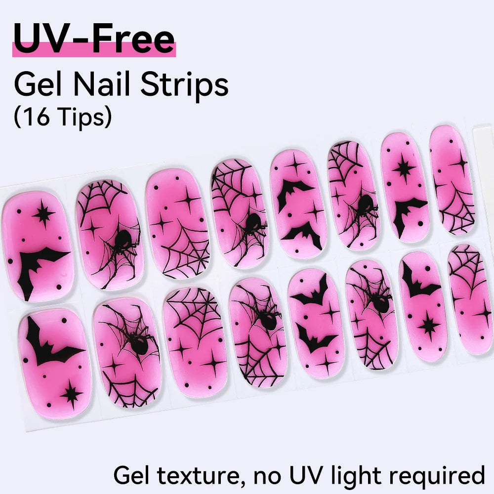 16Tips Pink Red French UV-Free Gel Nail Stickers Sparkly Shinning Qme CMK-0120