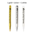 Brush Metallic Marker Pens White/Gold/Silver/Copper Color Permanent Art Marker For Crafts Scrapbooking Stationery Supplies Qme 1White 1Gold 1Silver