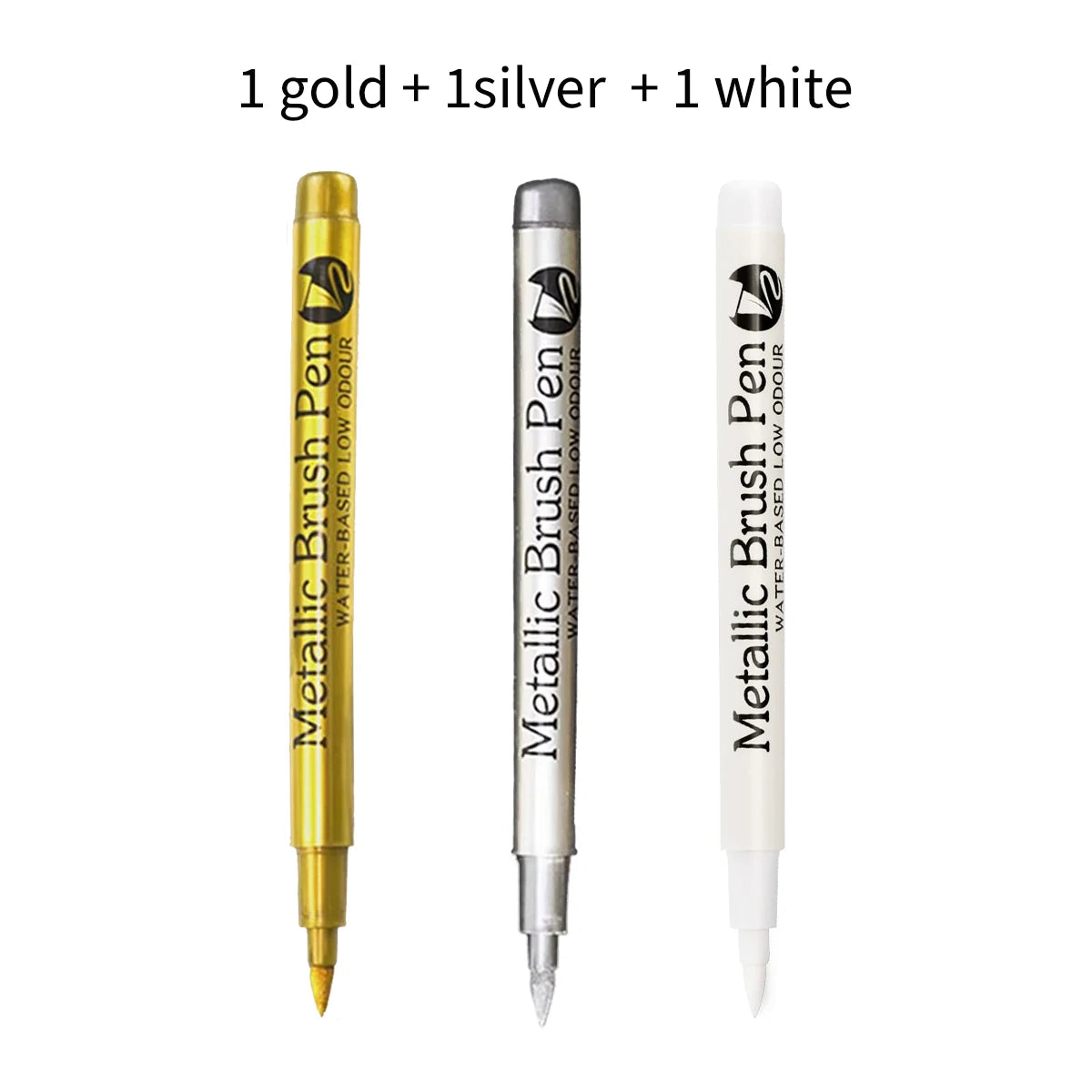 Brush Metallic Marker Pens White/Gold/Silver/Copper Color Permanent Art Marker For Crafts Scrapbooking Stationery Supplies Qme 1White 1Gold 1Silver