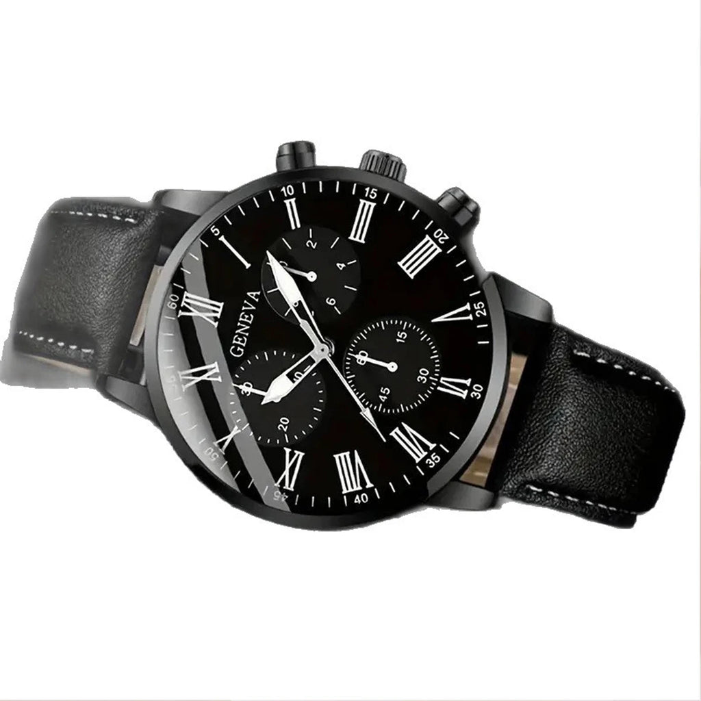 2pcs Fashionable Men's Business Watch Popular Men's Belt Quartz Watch (without Box) Qme
