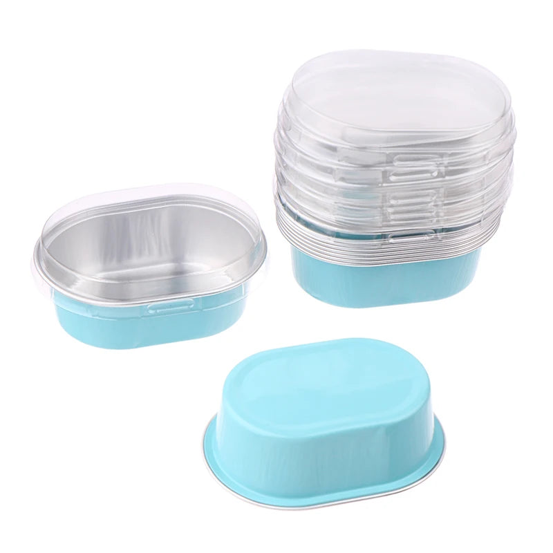 Aluminum Foil Cupcake Cups Lids Non-stick Baking Oval Pudding Dessert Qme 10pcs Blue