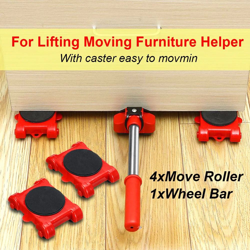 HEE RAK 5Pcs/Set Heavy Duty Furniture Lifter Mover Roller with Wheel Bar Moving Device Lift Helper Furniture Move Transport Tool Qme
