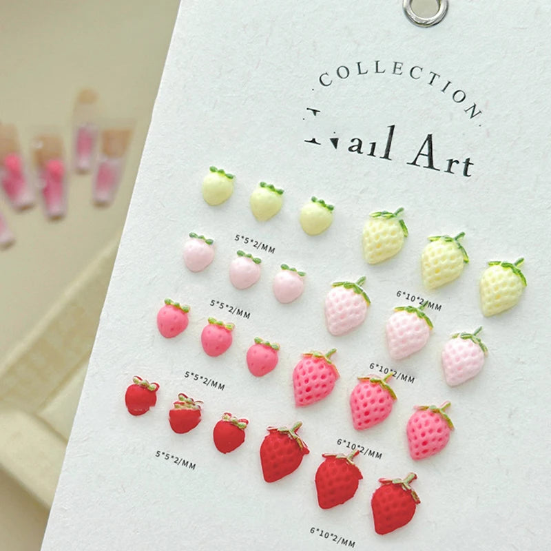 Sweet Strawberry Nail Charms 3D Resin Cartoon Fruits Rhinestones Qme