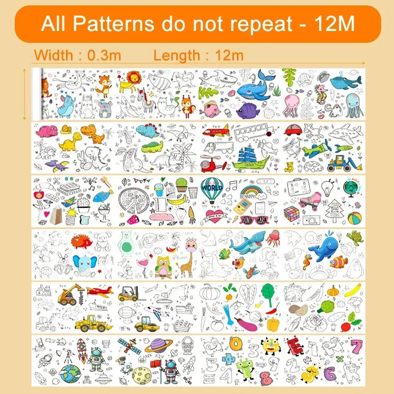 Animal Canvas Children's Drawing Roll DIY Coloring Paper Filling Qme 0.3M x 12M