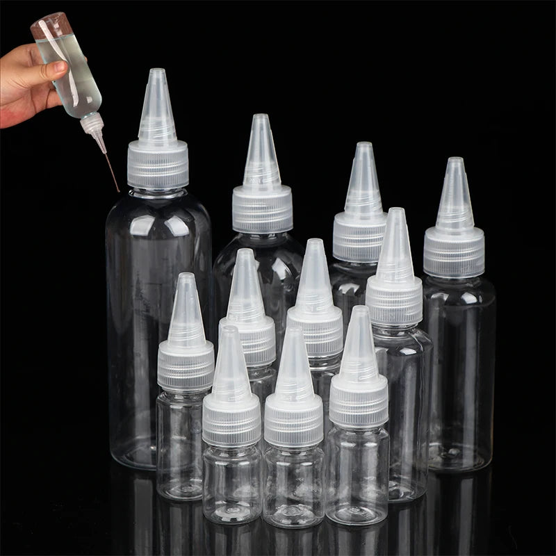 3- Empty Dropper Bottle Transparent Plastic Refillable Nozzle Cap Qme