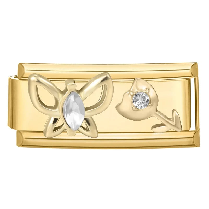 Sweet Flowers Butterfly Cute Heart Bows Italian Charm Link Gold Fit