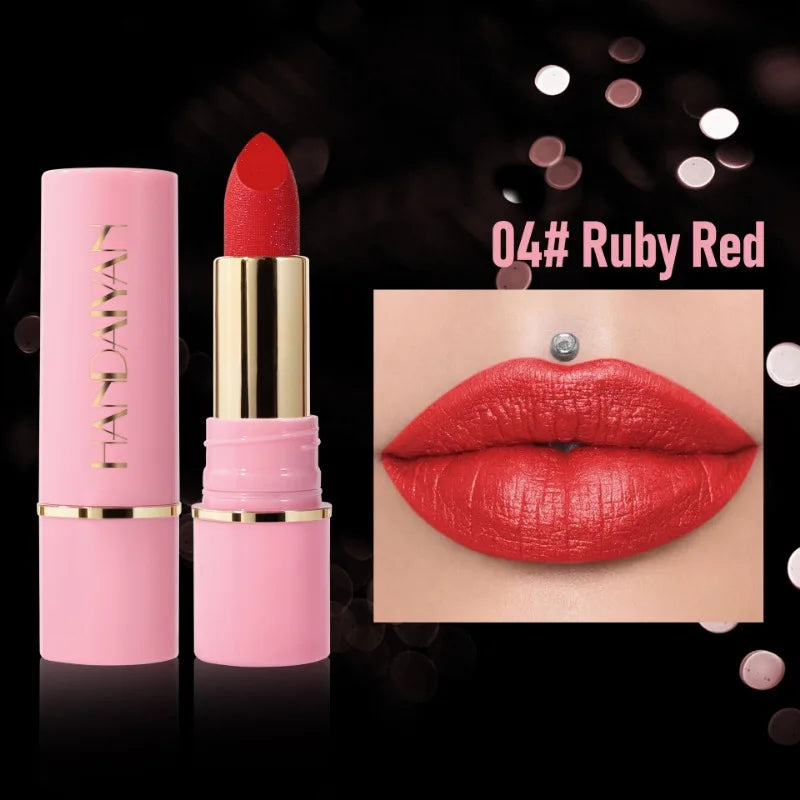 8Colors Glitter Lipstick Waterproof Lasting Diamond Pearlescent Metallic Gloss Lipstick Purple Lipgloss Lips Makeup Cosmetics Qme 04