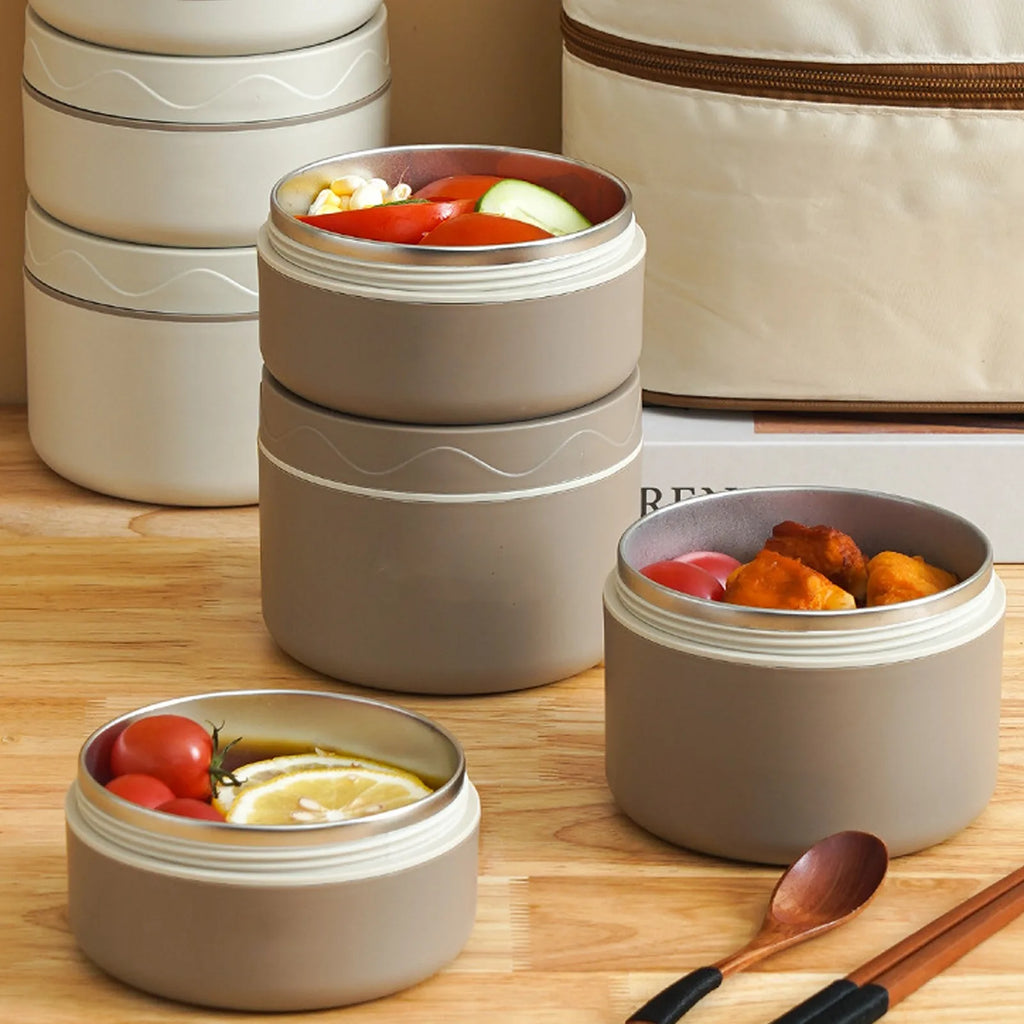 550ml Heat Insulation Cooker Thermal Cooking Pot Stainless Steel Double Layer Portable Round Shape Thermal Lunch Container Qme