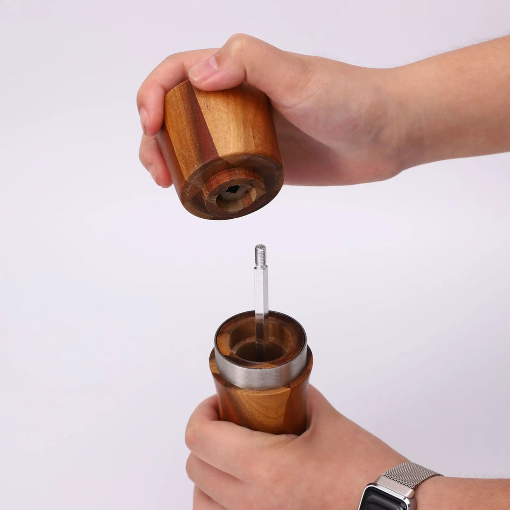 2pieces Wood Manual Pepper Grinder,Pepper Mill & Sea Salt Grinder,Handheld Grinder for Black Pepper Portable Spice Grinding Tool Qme