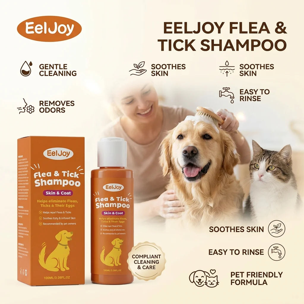 Dog Flea & Tick Shampoo Moisturizing Eliminating Fleas Relieve Itching Soothing Skin Long Lasting Fragrance Pet Grooming Shampoo Qme