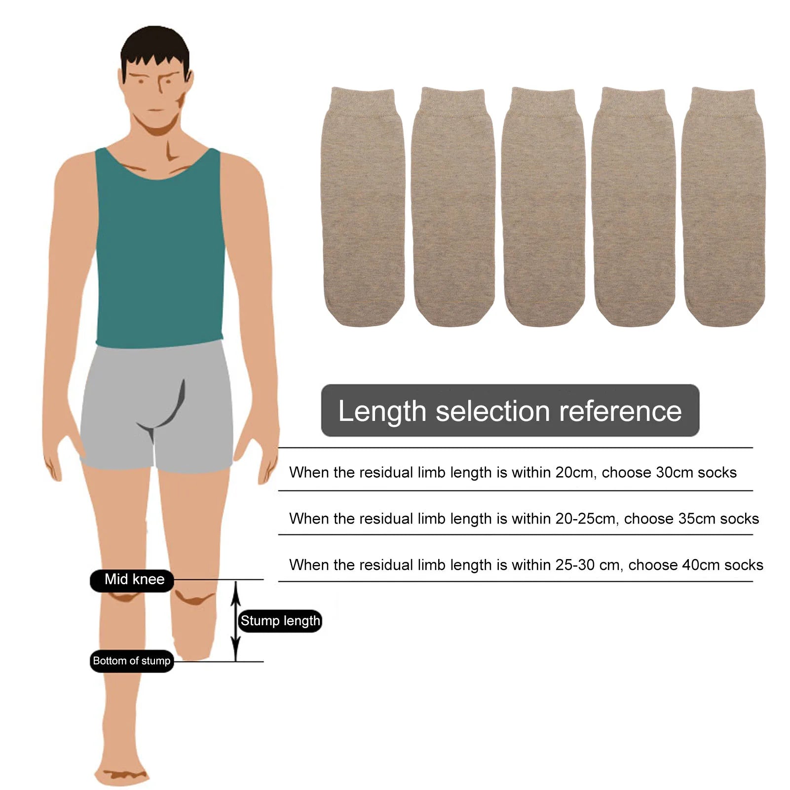 5pcs Stump Socks Set Portable Soft Breathable Elastic Cotton Protective Amputee Socks for Daily Life Stump Socks Qme