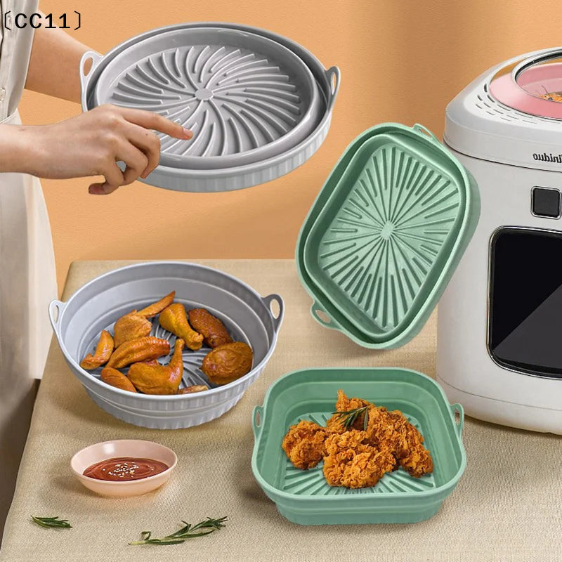 Foldable Air Fryer Silicone Mould Reusable Basket Food Safe Non Stick Qme