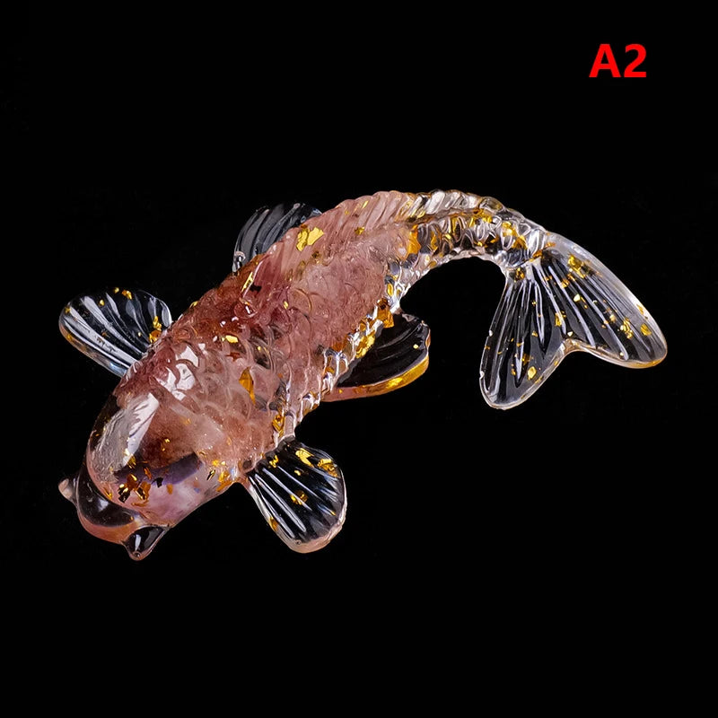 Crystal Stone Gravel Lucky Koi Fish Figurine Resin Mini Quartz Fancy Carp Statue Home Decor Desk Ornament Gift Qme A2