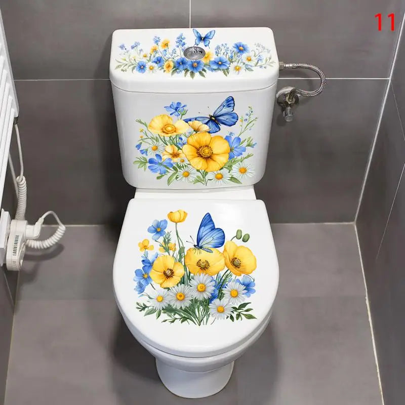 Waterproof Sticker Toilet Cover Bathroom Wall Flower Butterfly Qme 11