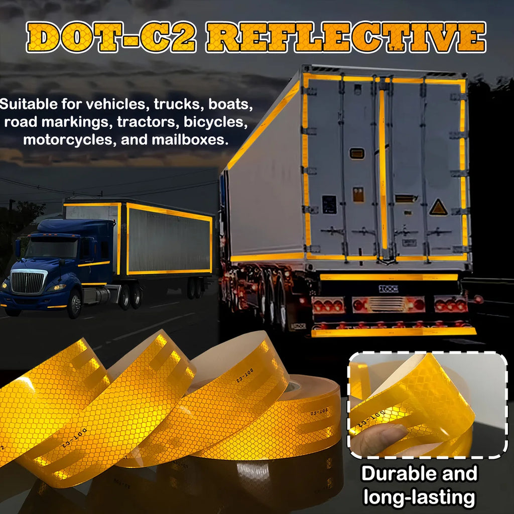 Yellow Car Reflective Tape DOT-C2 Safety Conspicuous Sticker For Safety Truck Motorcycle Bicycle Trailer Qme