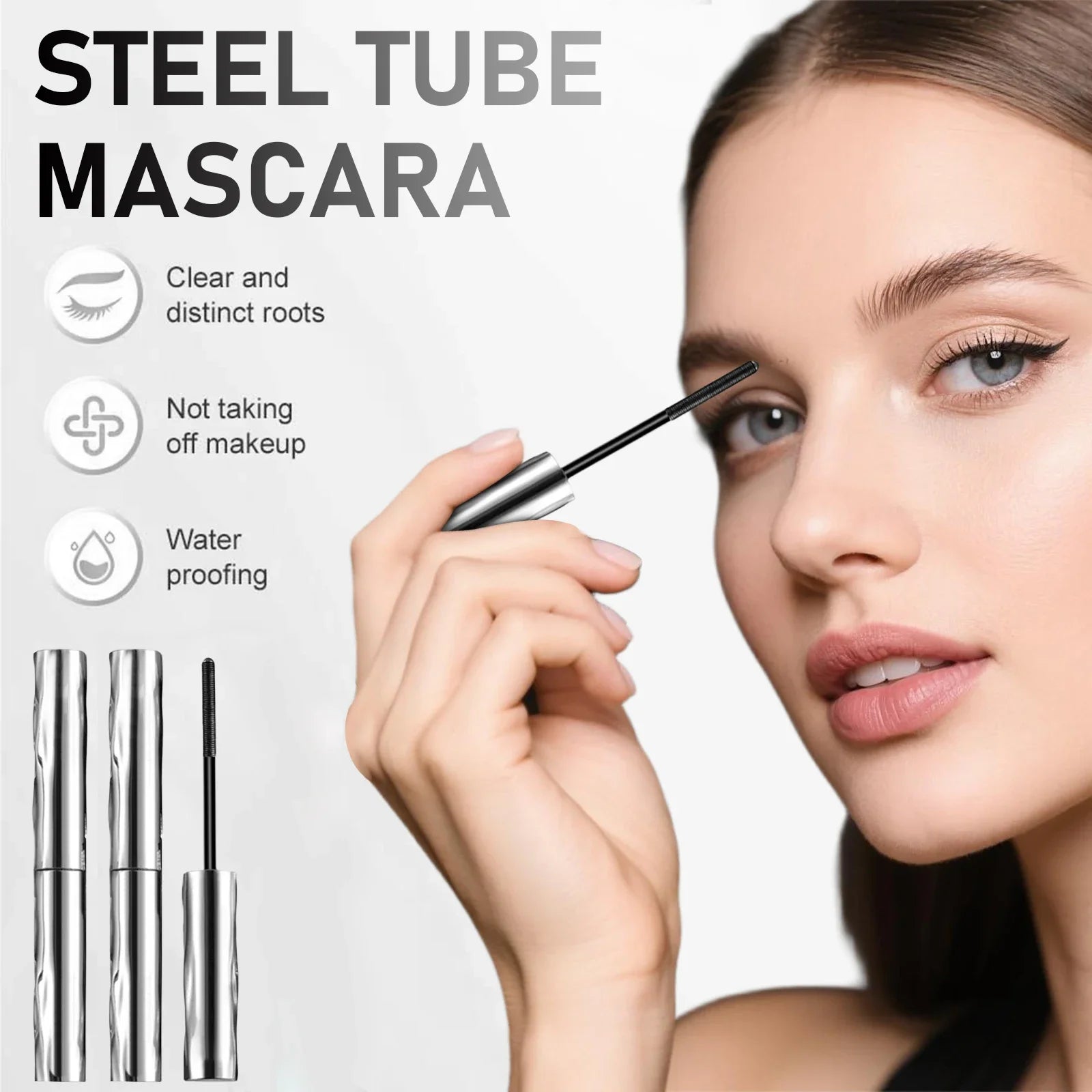 Waterproof Metallic Tube Mascara Black Silk Fiber Long Curling Non-Clumping Eyelash Extensions Spiral Makeup for Eyes Qme