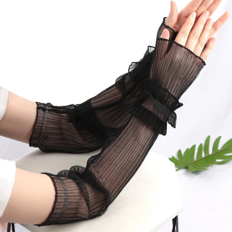 Women Summer Long Sun-protective Sleeve Sweet Fingerless Gloves Qme
