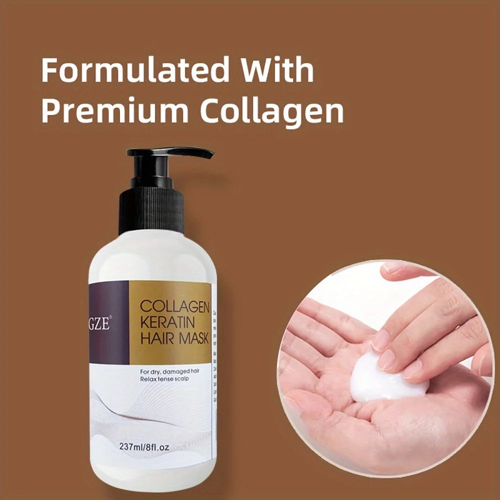 GZE Collagen Keratin Hair Mask - Deep Conditioning for Dry Hair - Infused with Argan Oil, Coconut Oil, and Shea Butter Qme