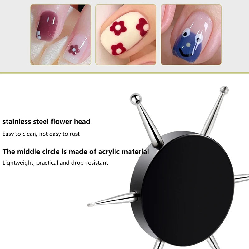 6 Head Nail Art Dotting Tools Disc Drill Point Dot Painting Pen Qme