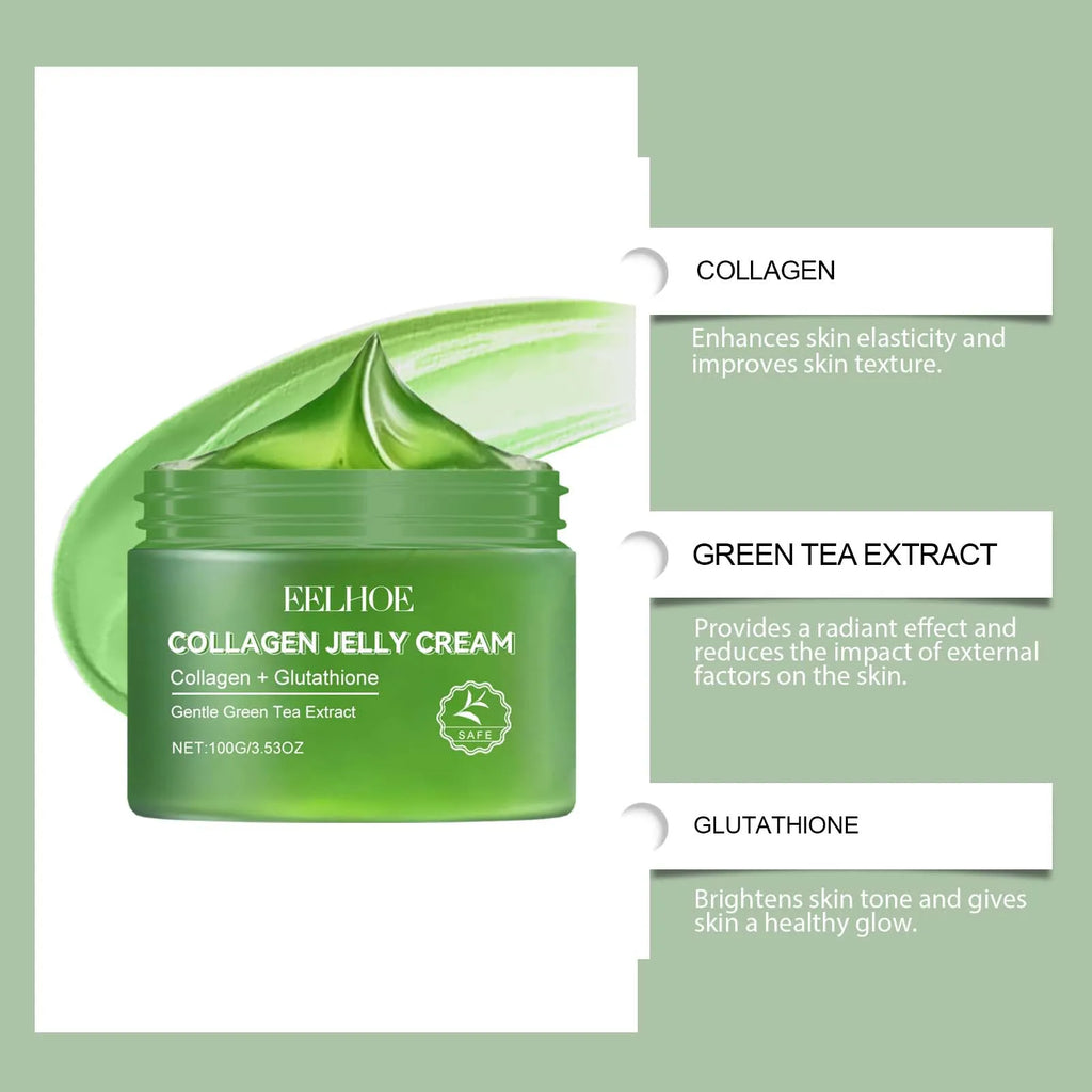 Green Tea Collagen Jelly Cream Gentle Moisturizing Soothing Shrink Pores Smooth Wrinkles Rejuvenating Facial Skin Care Gel Cream Qme