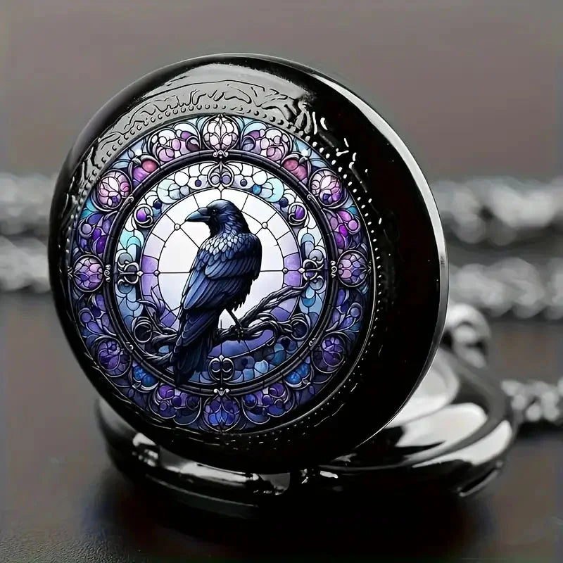 Colorful Pattern Medium Pocket Watch Retro Flip Decoration Necklace Watch Personalized Trend Male and Female Student Quartz Qme 3